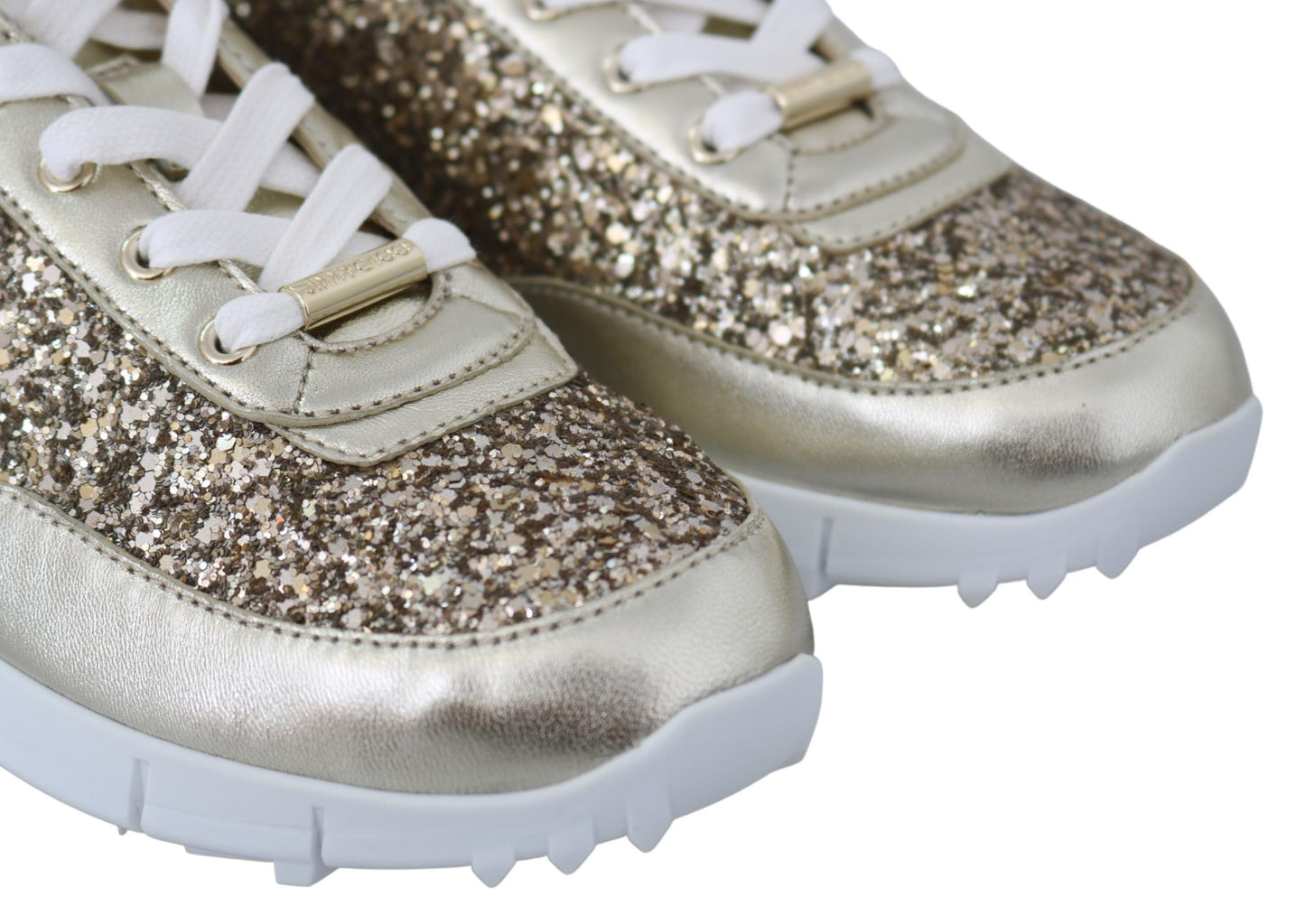 Jimmy Choo Antikgold-Glitzer-Ledersneakers