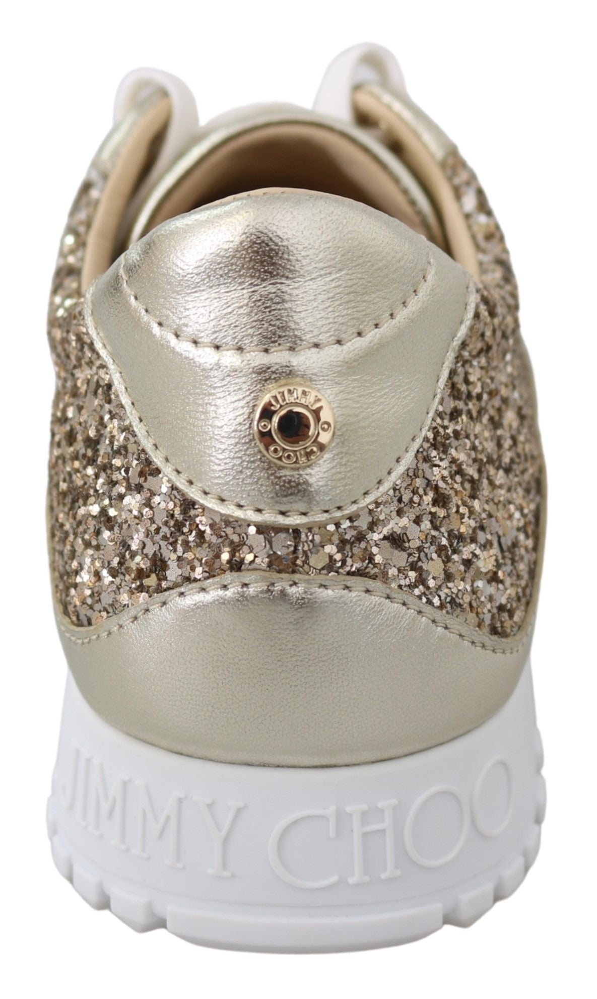 Jimmy Choo Antikgold-Glitzer-Ledersneakers