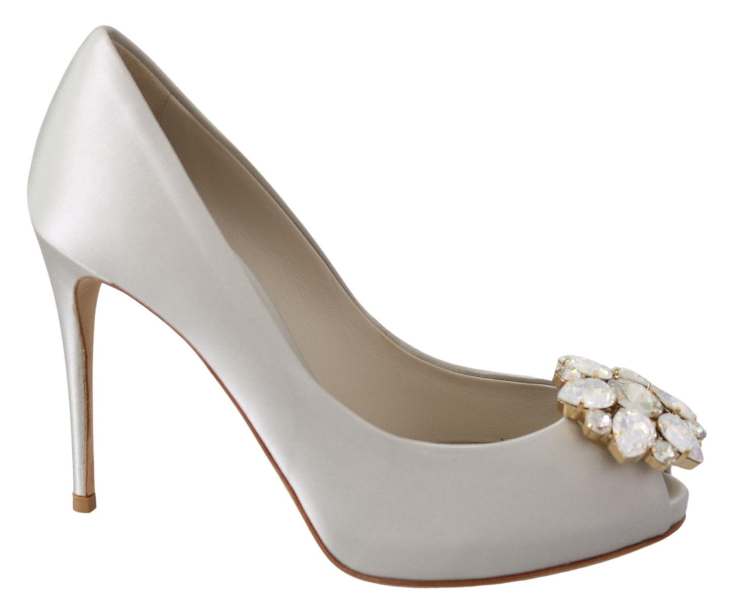 Dolce & Gabbana Weiße Crystal Peep Toe Seidenmischung Heels