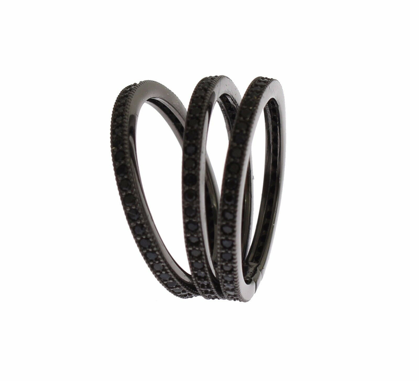 Nialaya Eleganter Schwarzer Rhodium Silber Kristall Ring