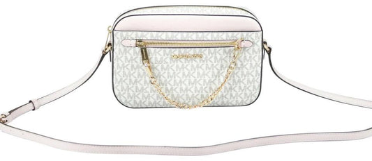 Michael Kors Jet Set Item Large East West Signature Leder Zip Kette Crossbody Handtasche (Vanille PVC/Powder Blush)