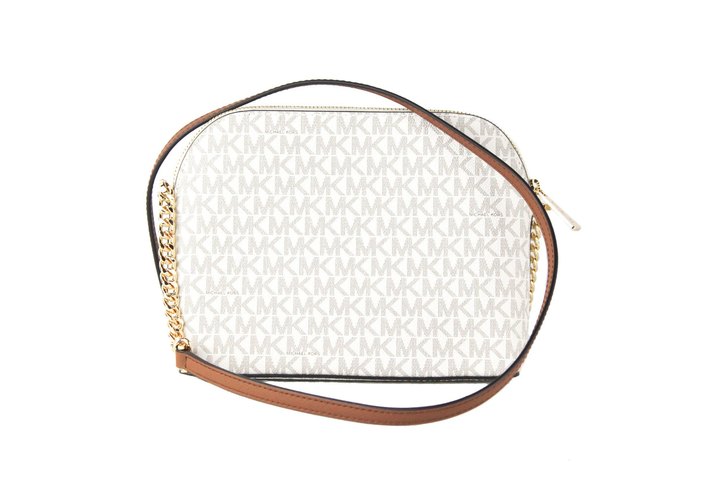 Michael Kors Jet Set Travel Medium Leder X Cross Dome Crossbody Handtasche (Vanilla Signature/Gold)