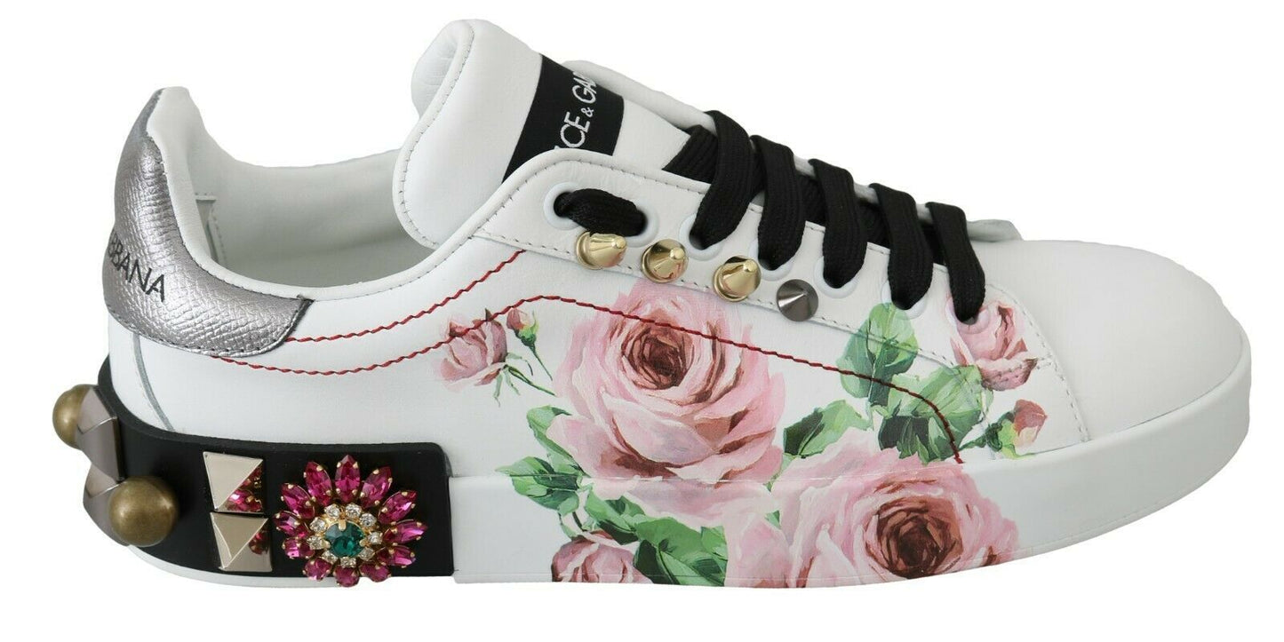 Dolce & Gabbana Florale Leder-Sneakers mit Kristallverzierung