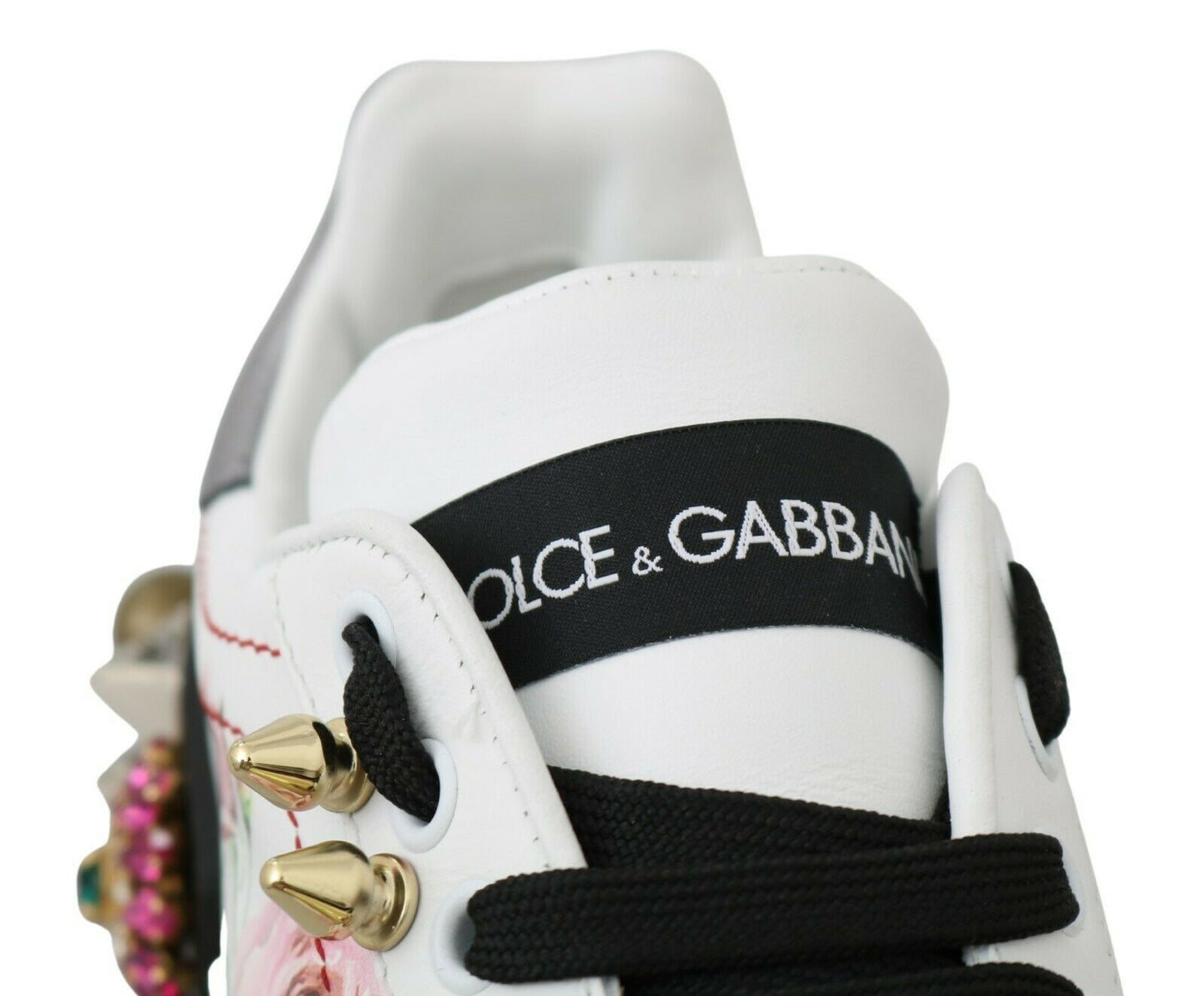 Dolce & Gabbana Florale Leder-Sneakers mit Kristallverzierung