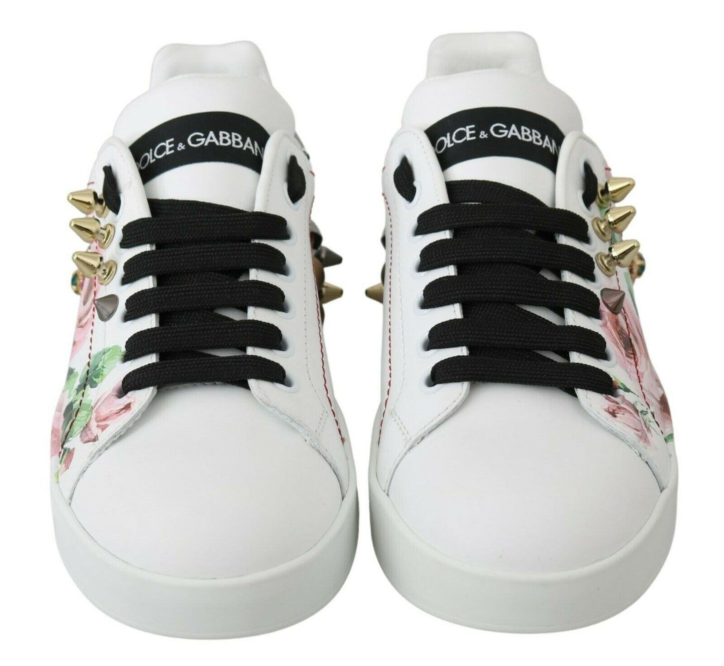 Dolce & Gabbana Florale Leder-Sneakers mit Kristallverzierung