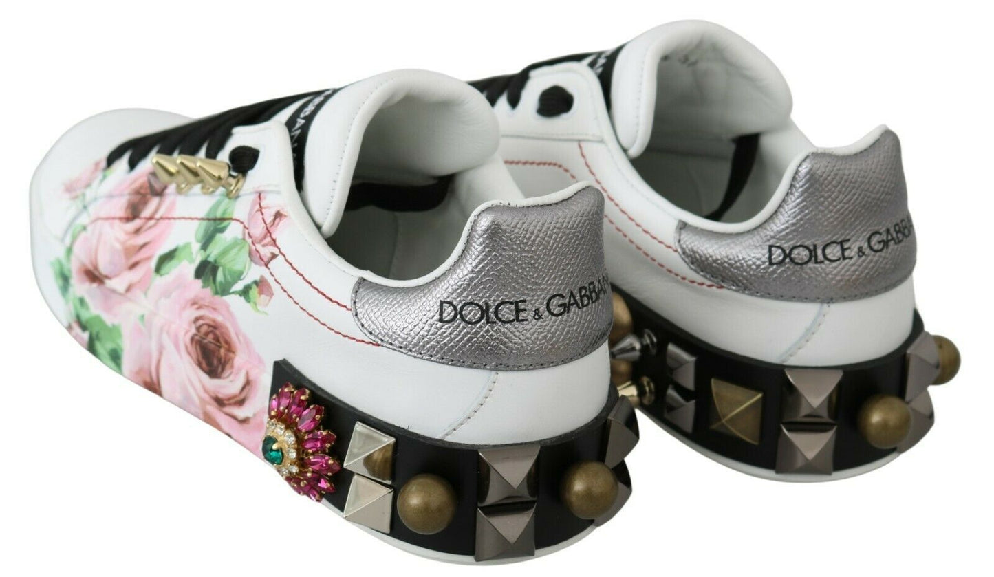 Dolce & Gabbana Florale Leder-Sneakers mit Kristallverzierung