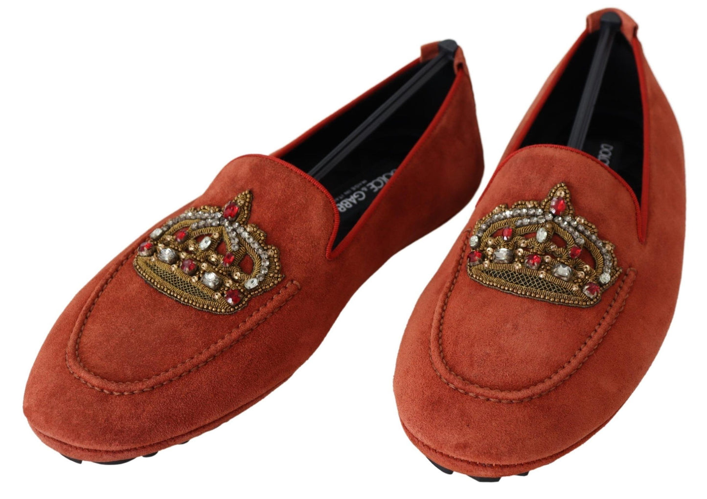 Dolce & Gabbana Opulente orangefarbene Loafers aus Leder mit Goldstickerei