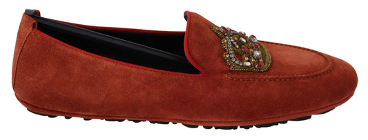 Dolce & Gabbana Opulente orangefarbene Loafers aus Leder mit Goldstickerei