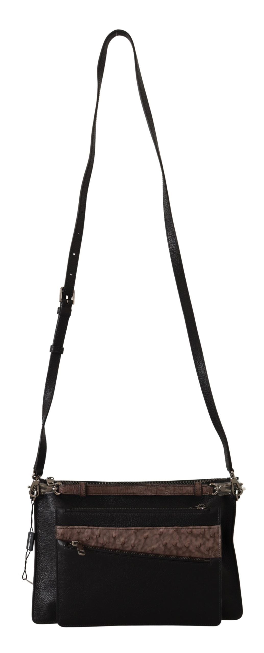 Dolce & Gabbana Elegante schwarze Leder Sling Umhängetasche