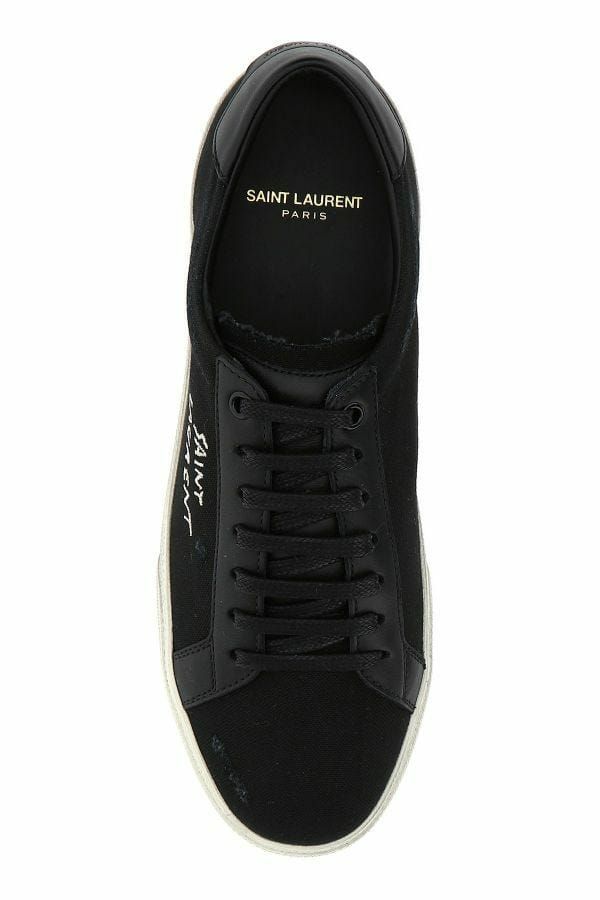 Saint Laurent Schlichte Low-Top-Sneakers aus schwarzem Canvas und Leder