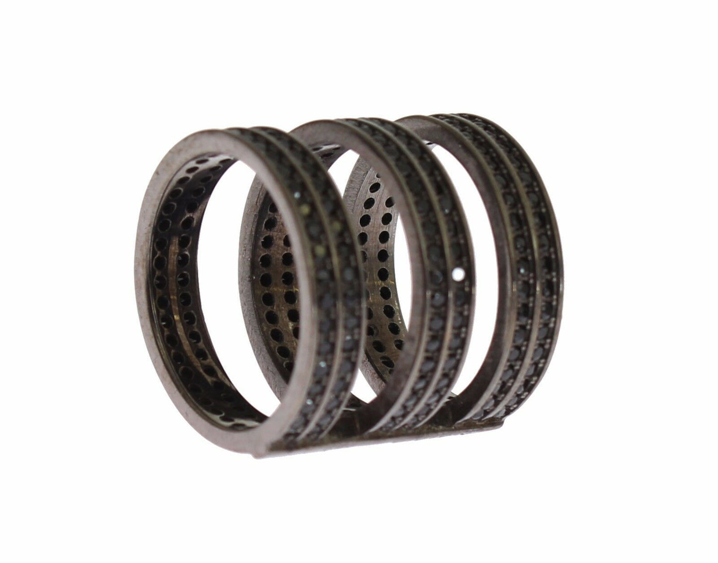 Nialaya Schicker Schwarzer Kristall Sterling Silber Ring