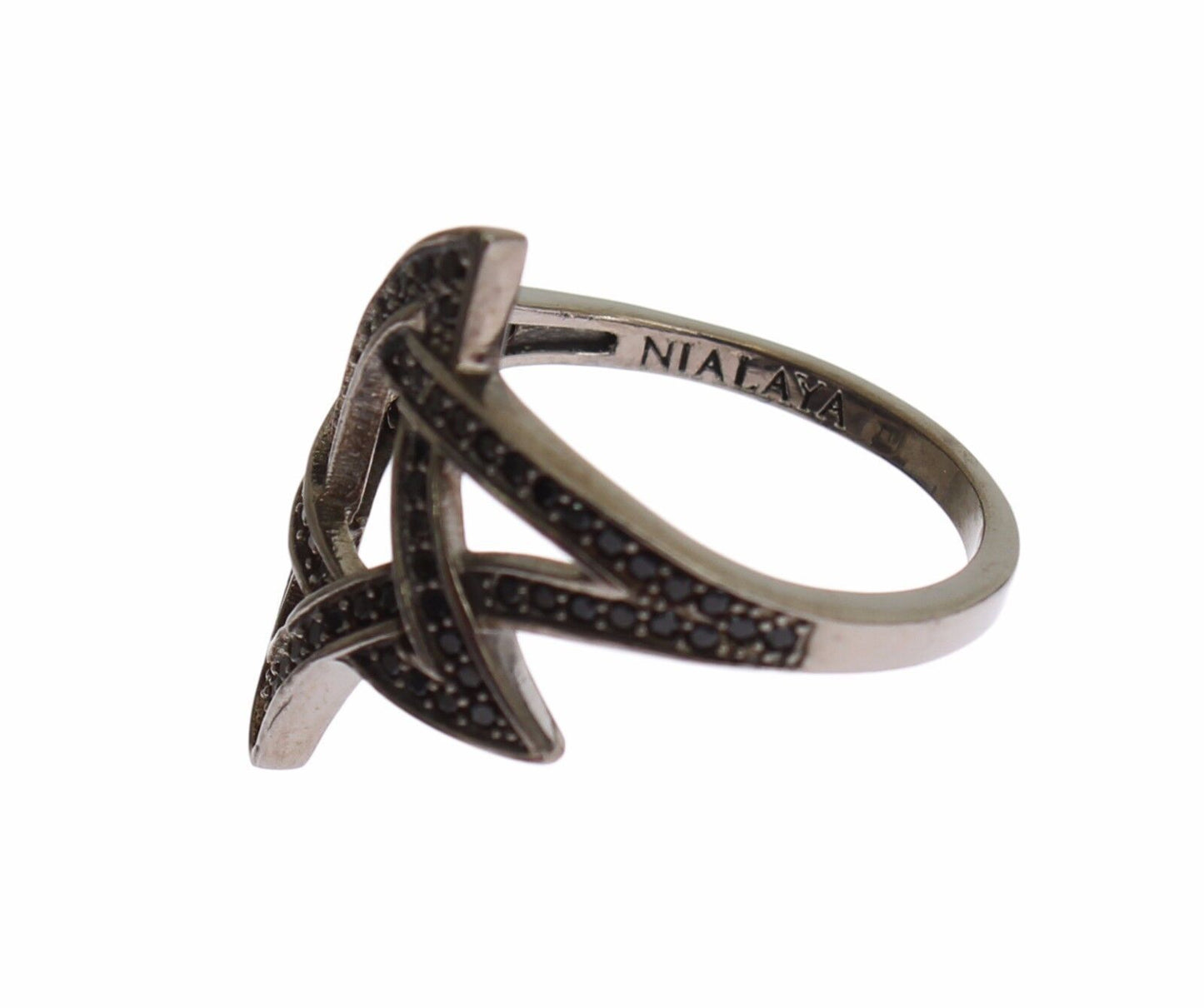 Nialaya Schicker Schwarzer Rhodium Silber CZ Kristall Ring