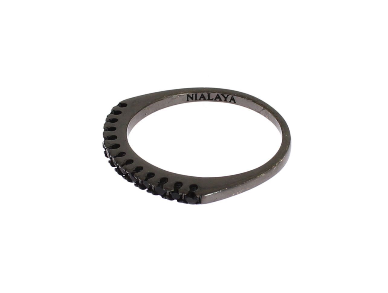 Nialaya Eleganter Ring mit schwarzem Kristall aus Sterlingsilber