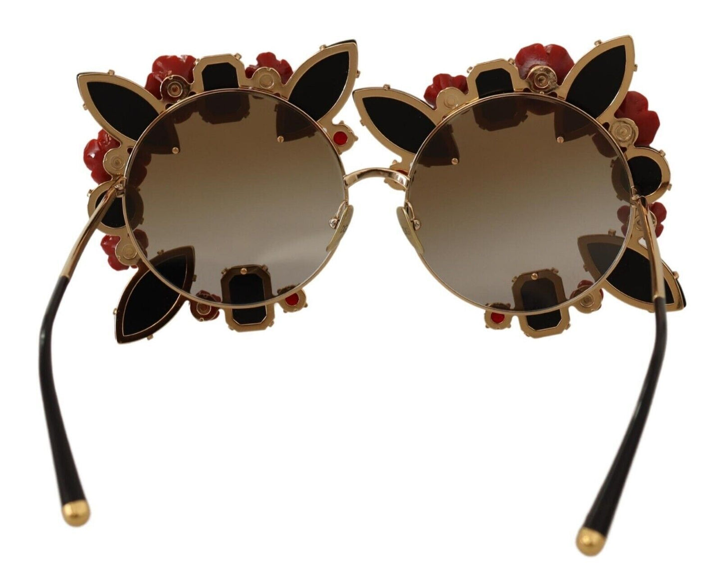 Dolce & Gabbana Elegante runde Metall-Sonnenbrille mit Rosendetail