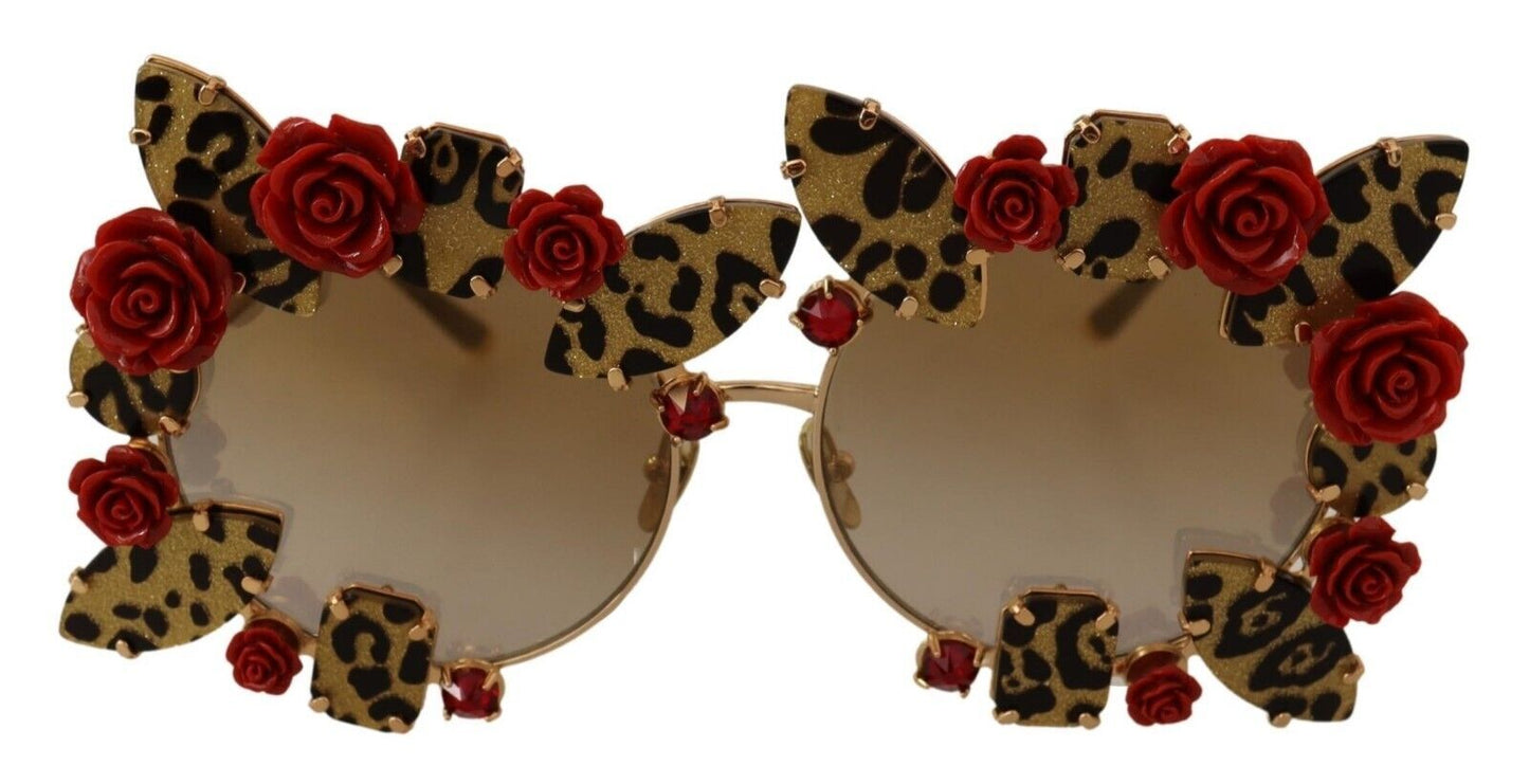 Dolce & Gabbana Elegante runde Metall-Sonnenbrille mit Rosendetail