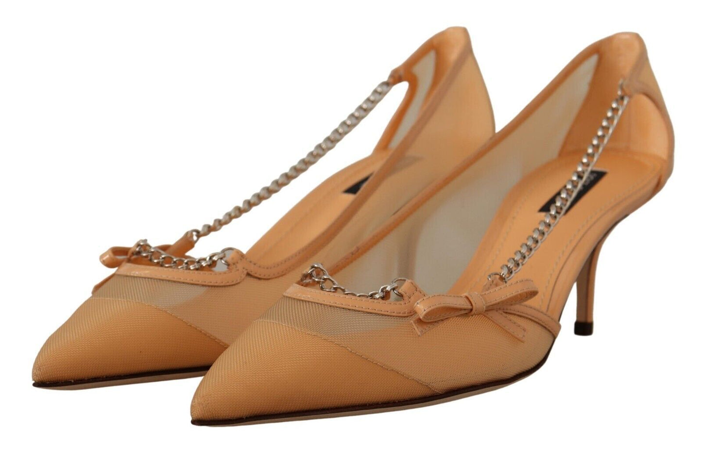 Dolce & Gabbana Elegante Beige Mesh Pumps mit Silberketten