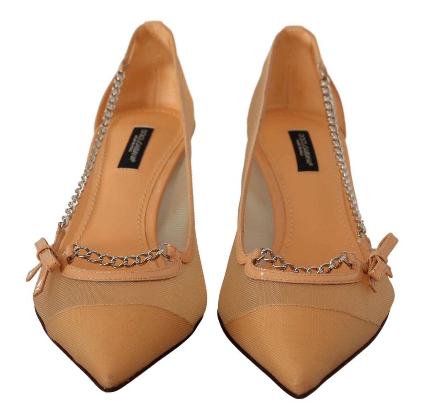 Dolce & Gabbana Elegante Beige Mesh Pumps mit Silberketten