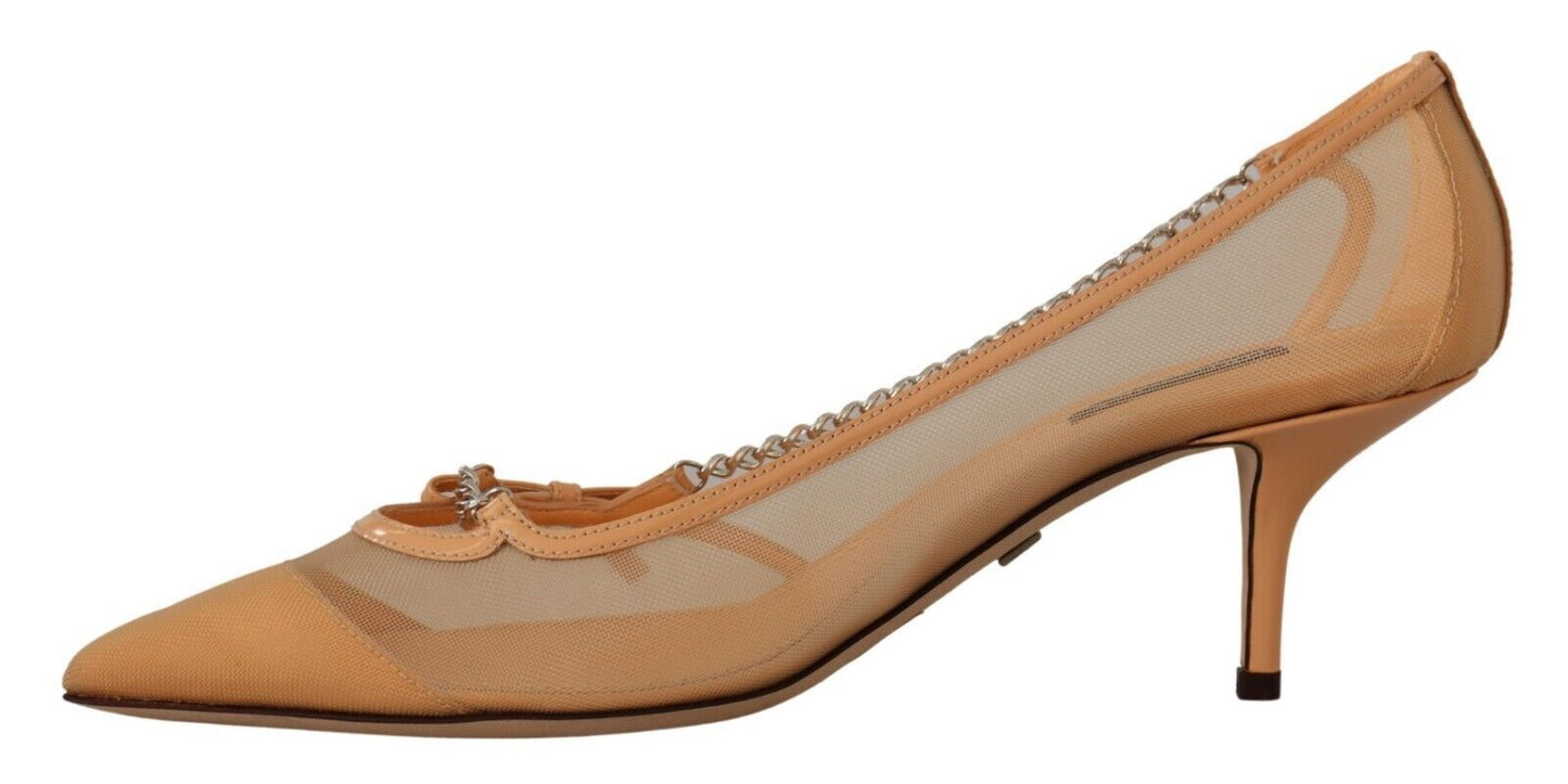 Dolce & Gabbana Elegante Beige Mesh Pumps mit Silberketten