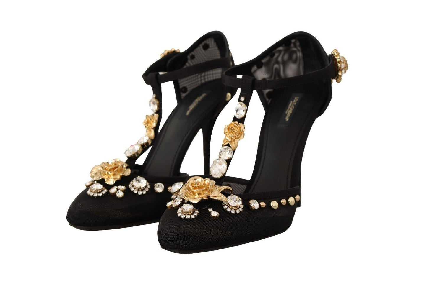 Dolce & Gabbana Elegante T-Riemen-Pumps aus kristallbesetztem Mesh