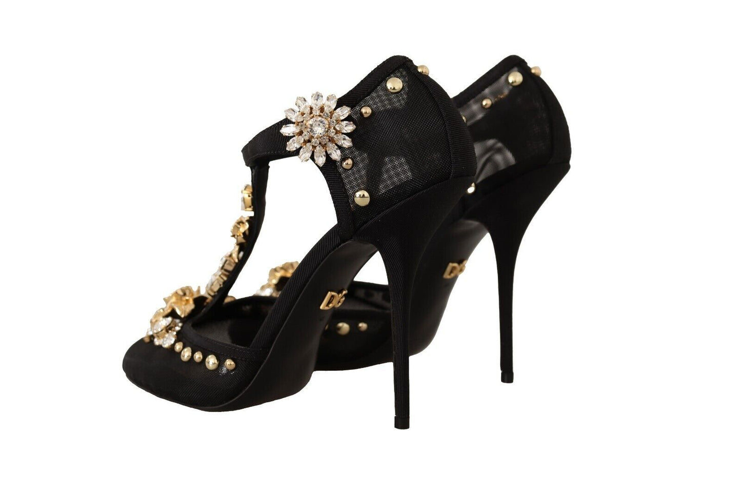 Dolce & Gabbana Elegante T-Riemen-Pumps aus kristallbesetztem Mesh