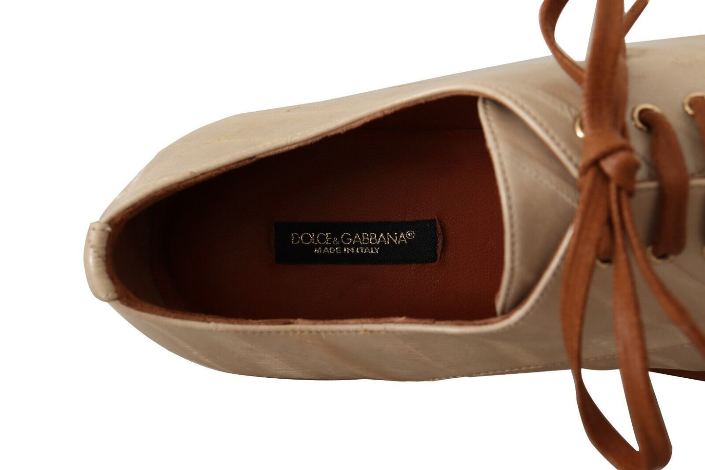 Dolce & Gabbana Elegante Beige Aal Leder Formale Flats