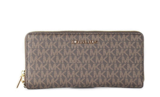 Michael Kors Jet Set Travel Großes Braunes Signature Continental Wristlet Portemonnaie