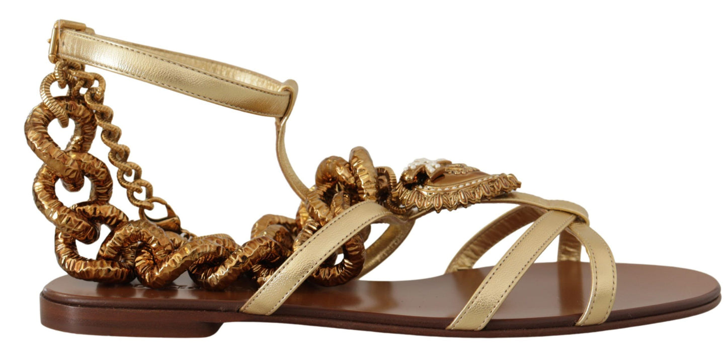 Dolce & Gabbana Schicke Gladiator-Flats mit Herz- und Ketten-Akzenten