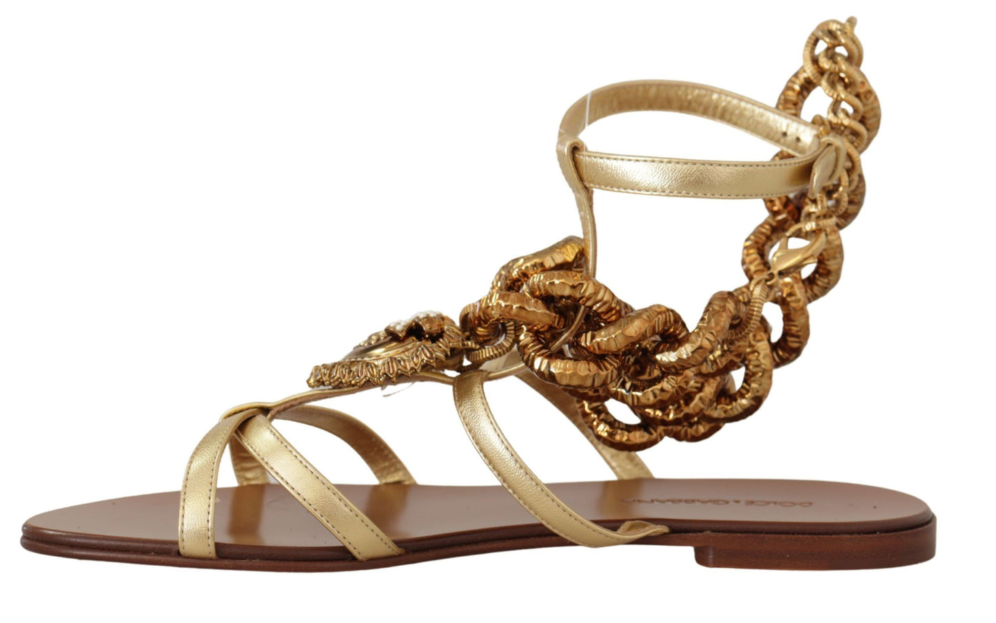 Dolce & Gabbana Schicke Gladiator-Flats mit Herz- und Ketten-Akzenten