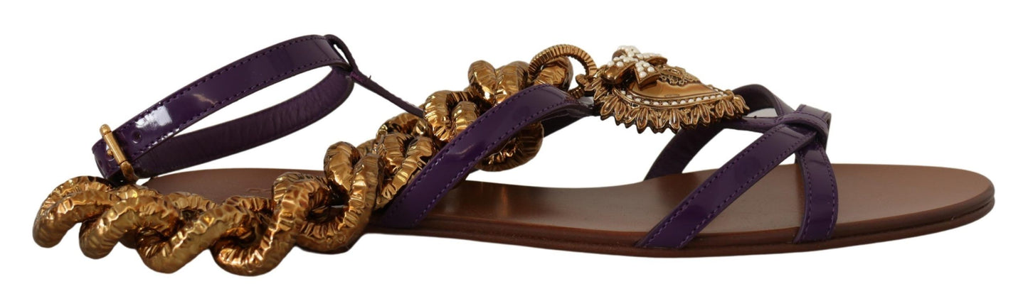 Dolce & Gabbana Lila Herz Kette Gladiator Flats