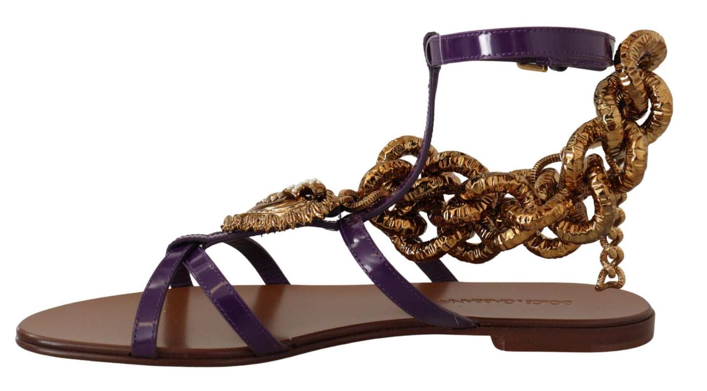 Dolce & Gabbana Lila Herz Kette Gladiator Flats