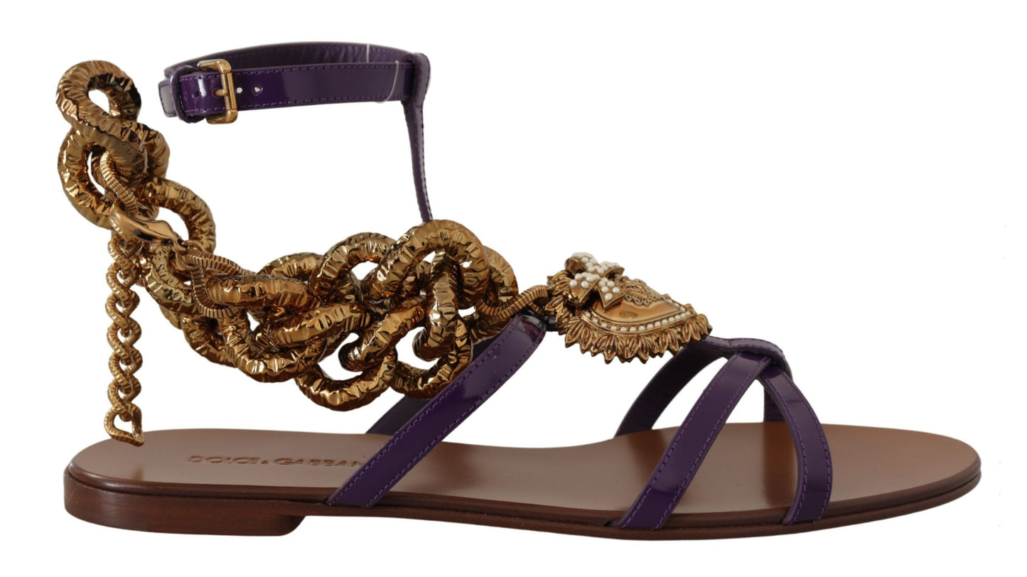 Dolce & Gabbana Lila Herz Kette Gladiator Flats