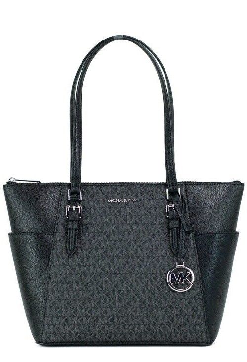 Michael Kors Charlotte Schwarz PVC Leder Großes Top Zip Tote Handtasche Geldbörse