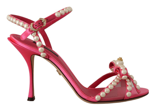 Dolce & Gabbana Elegante Rosa Perlenverzierte Heels Sandalen