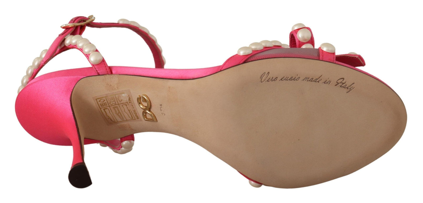 Dolce & Gabbana Elegante Rosa Perlenverzierte Heels Sandalen