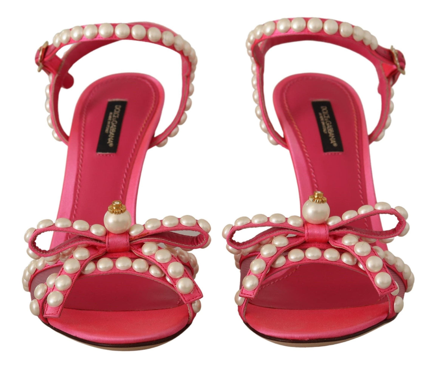 Dolce & Gabbana Elegante Rosa Perlenverzierte Heels Sandalen