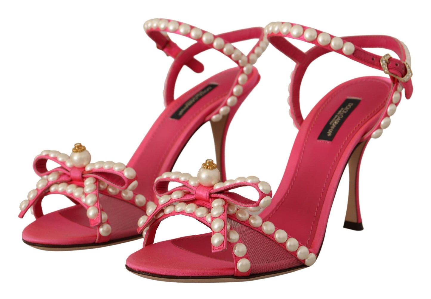 Dolce & Gabbana Elegante Rosa Perlenverzierte Heels Sandalen