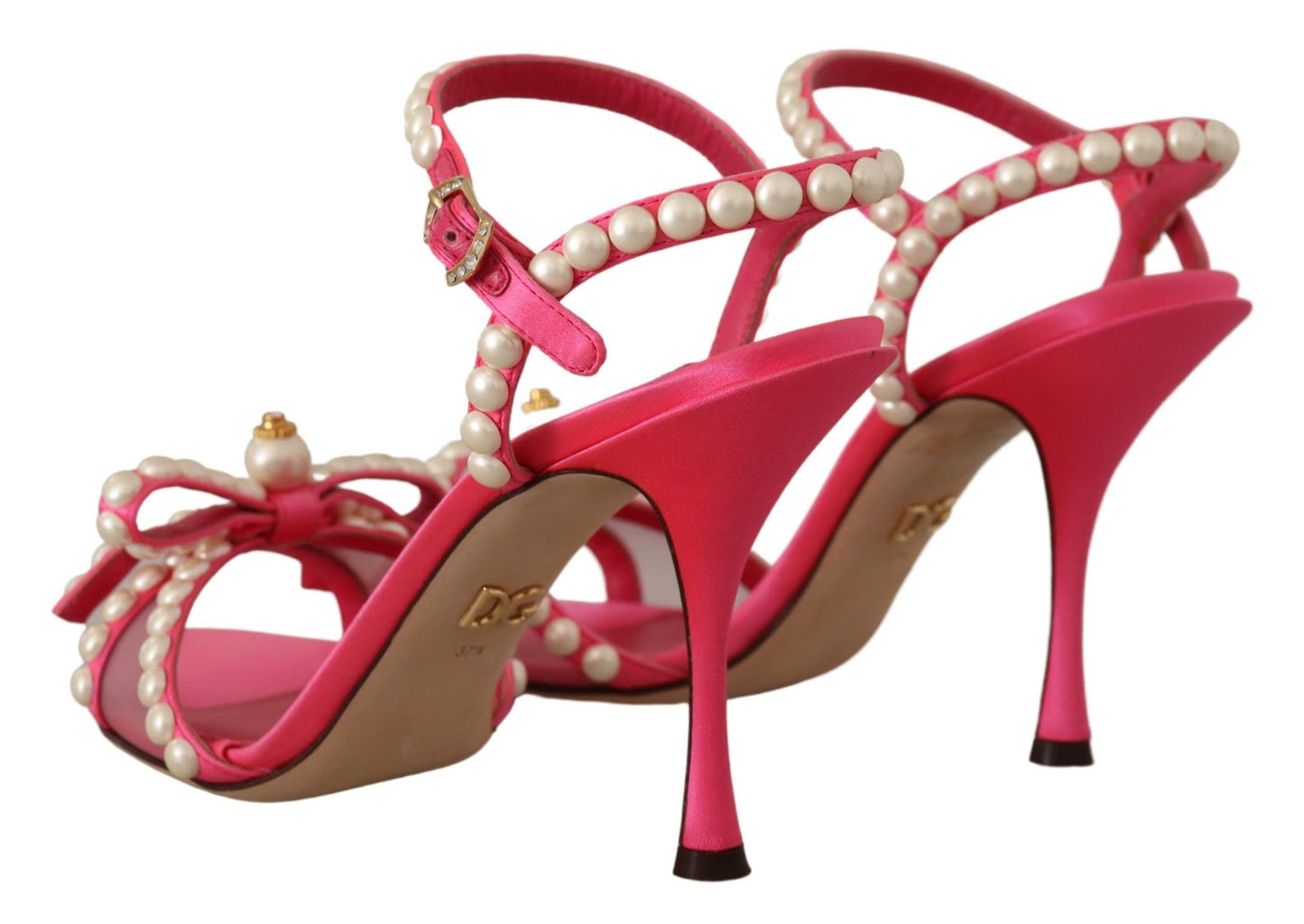 Dolce & Gabbana Elegante Rosa Perlenverzierte Heels Sandalen