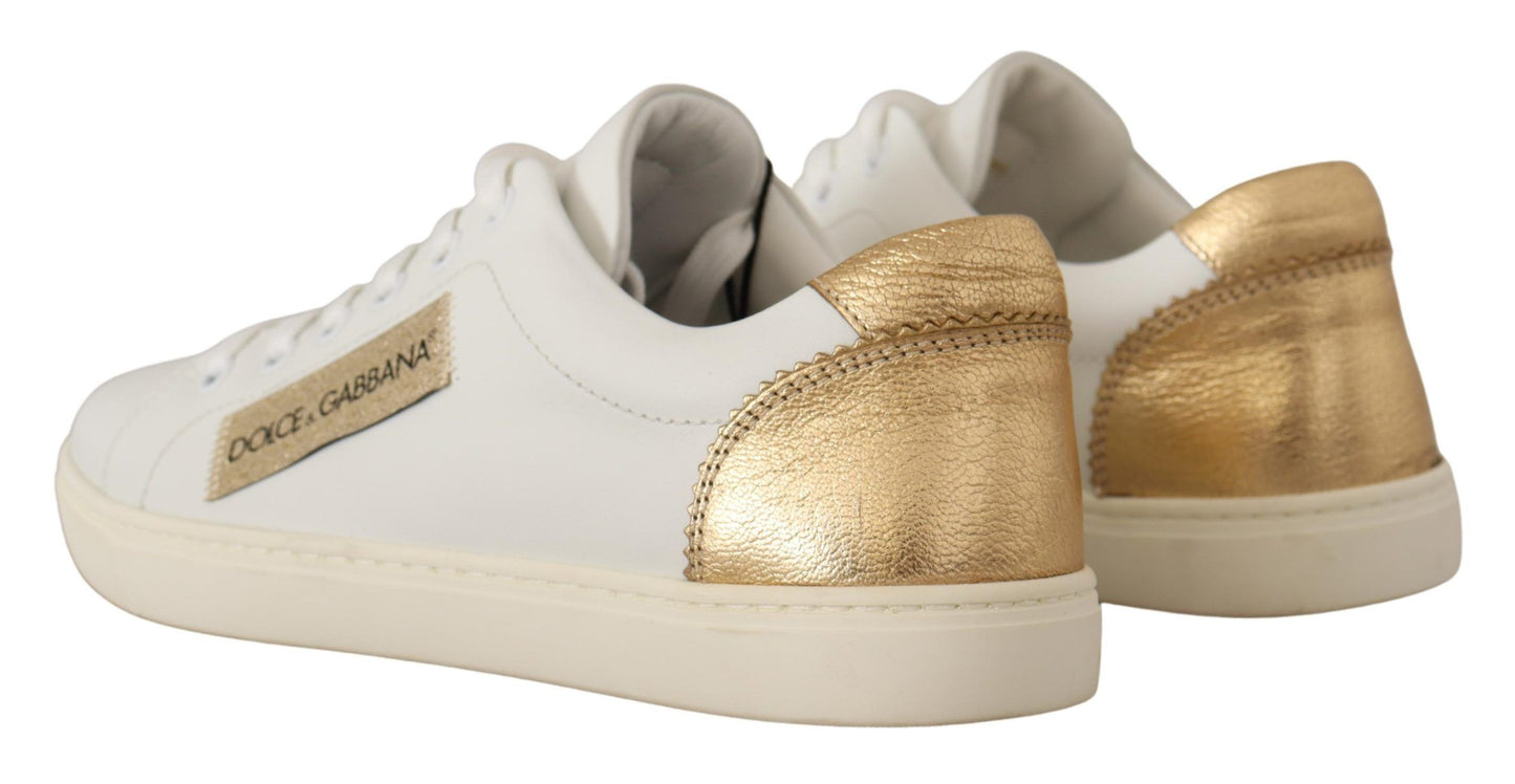 Dolce & Gabbana Elegante Sneakers aus weißem Leder mit goldenen Akzenten