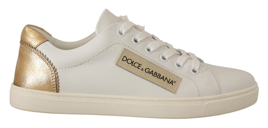 Dolce & Gabbana Elegante Sneakers aus weißem Leder mit goldenen Akzenten