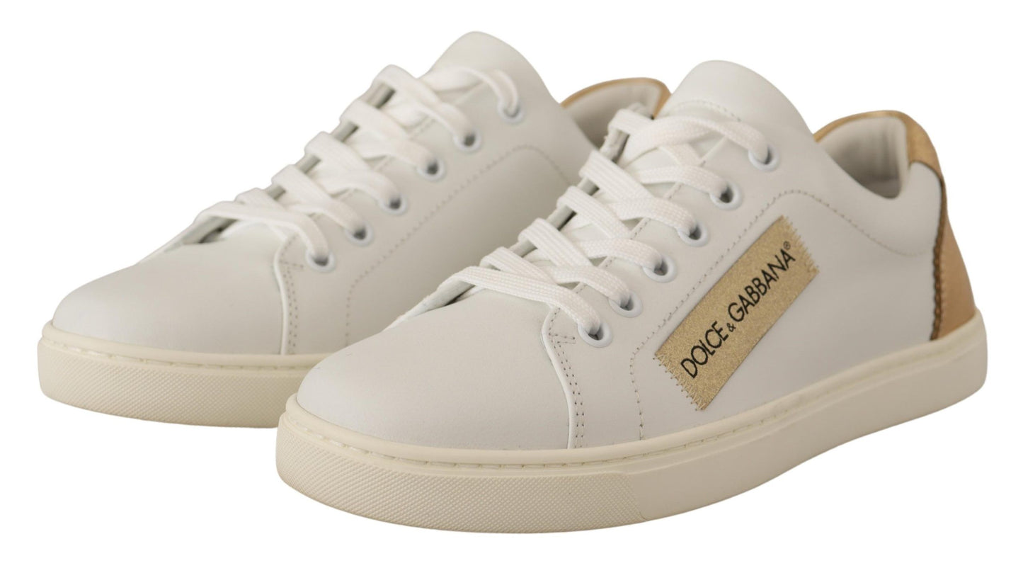 Dolce & Gabbana Elegante Sneakers aus weißem Leder mit goldenen Akzenten