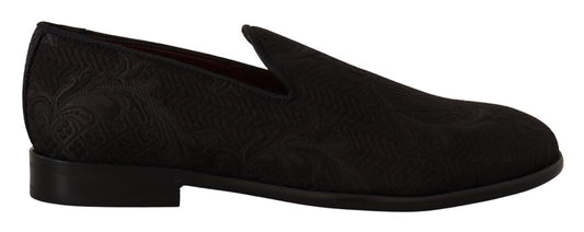 Dolce & Gabbana Schwarze Brokat-Pantoffeln mit Blumenmuster