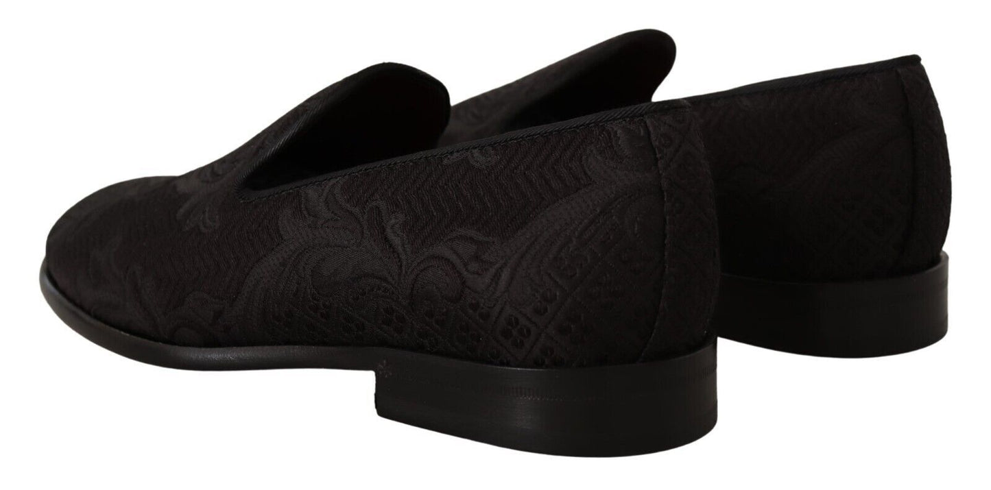 Dolce & Gabbana Schwarze Brokat-Pantoffeln mit Blumenmuster