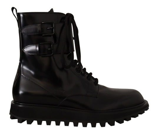 Dolce & Gabbana Elegante schwarze Lederstiefeletten