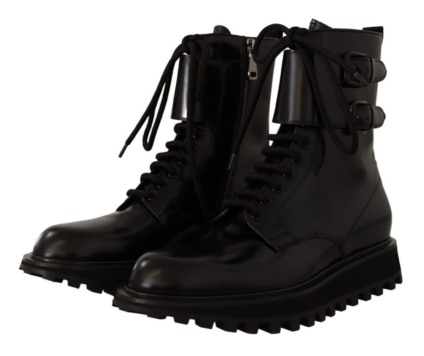 Dolce & Gabbana Elegante schwarze Lederstiefeletten