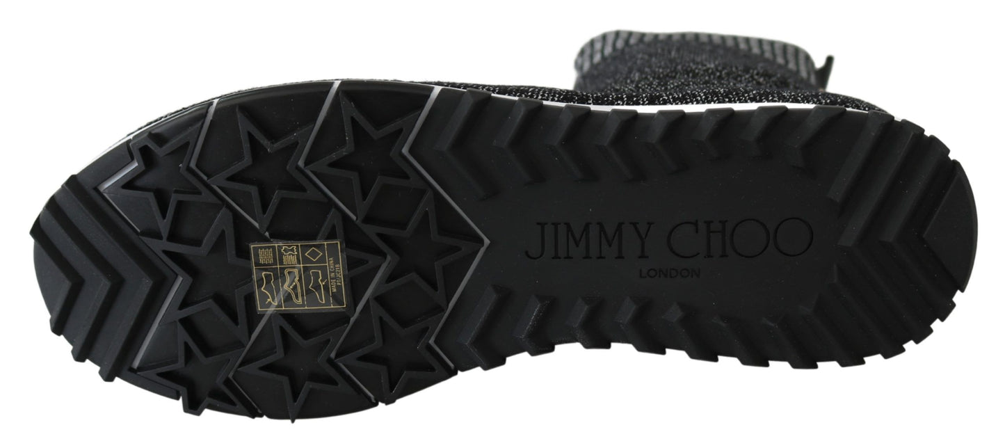 Jimmy Choo Elegante gestrickte Lurex-Sneakers in Schwarz und Silber