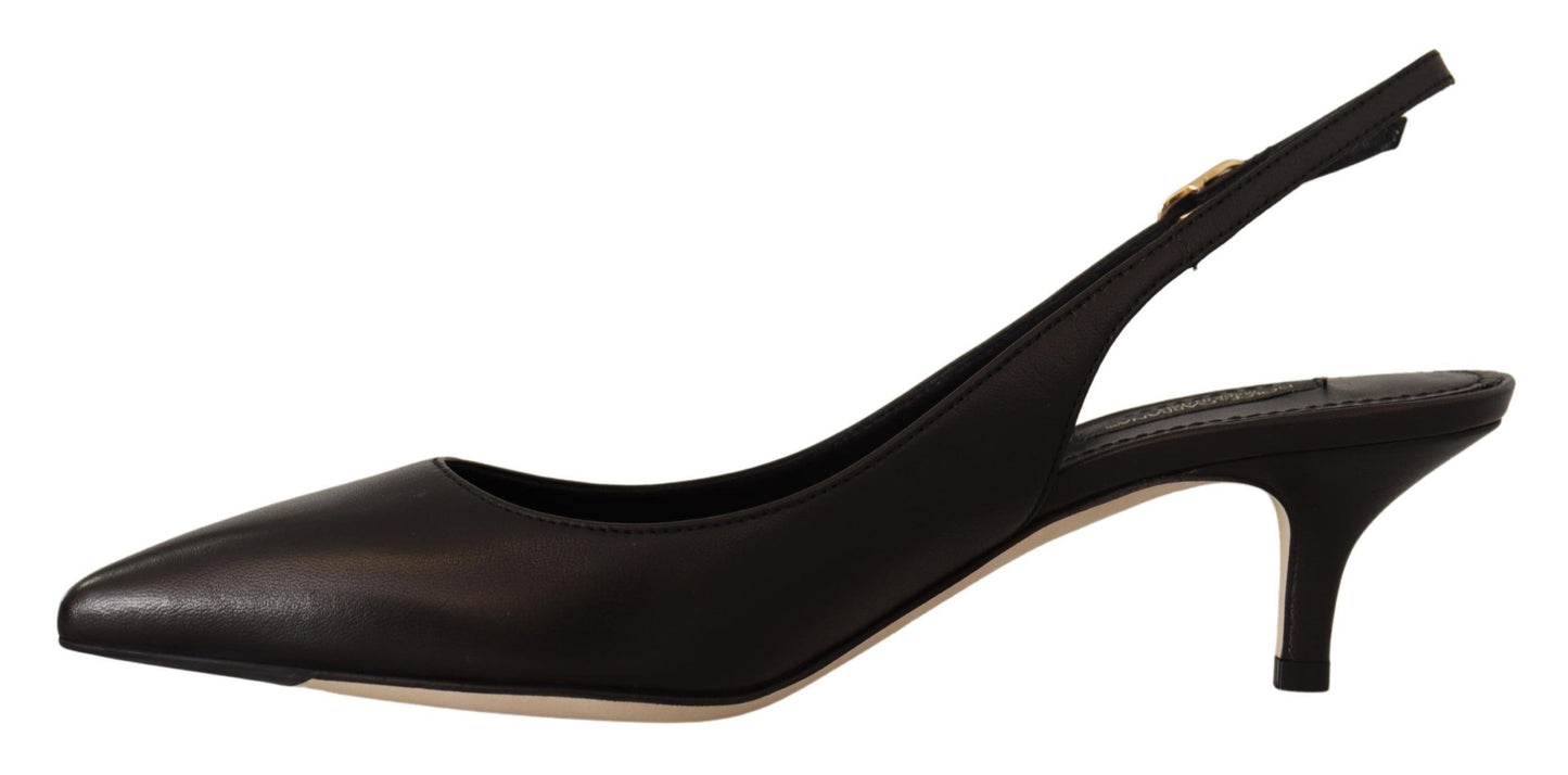 Dolce & Gabbana Elegante Schwarze Leder Slingbacks Absätze