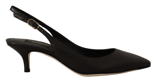 Dolce & Gabbana Elegante Schwarze Leder Slingbacks Absätze