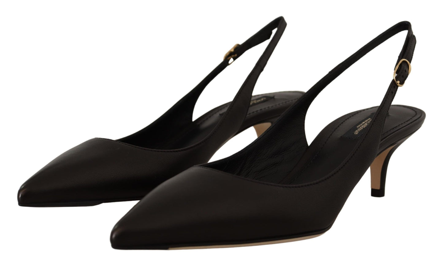 Dolce & Gabbana Elegante Schwarze Leder Slingbacks Absätze