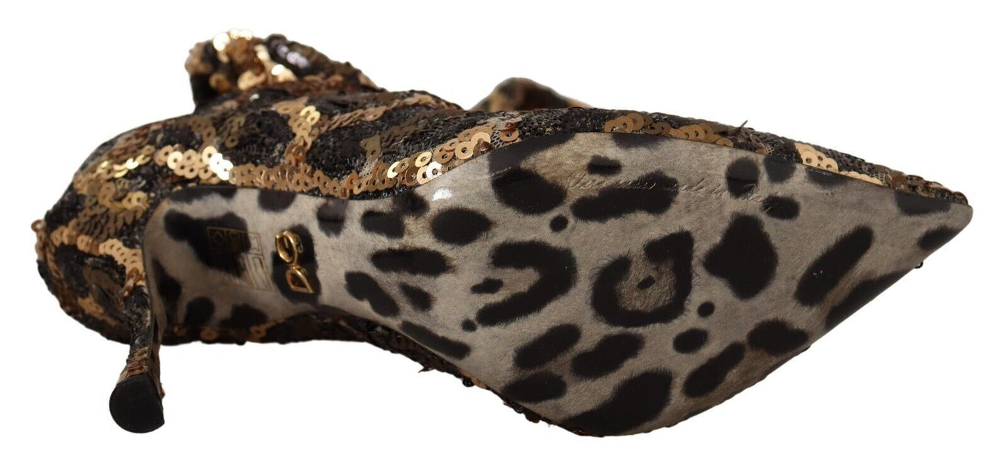 Dolce & Gabbana Elegante kniehohe Leoparden-Pailletten-Stiefel