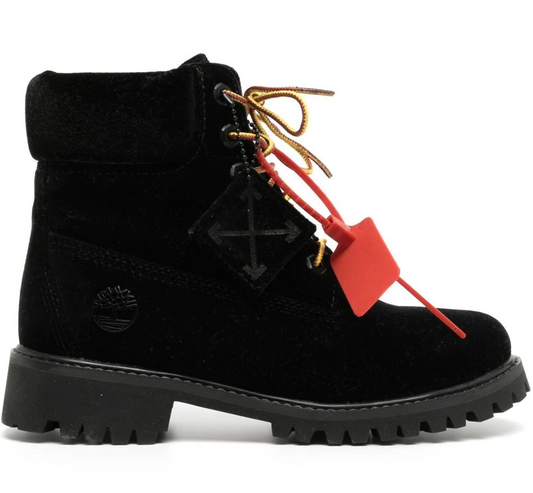 Off-White Ikonische Designer-Stiefel aus schwarzem Leder